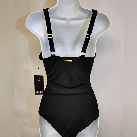 Jones NY Ruched Tummy Control Adjustable Straps Black Swimsuit Size M - Picture 3 of 10